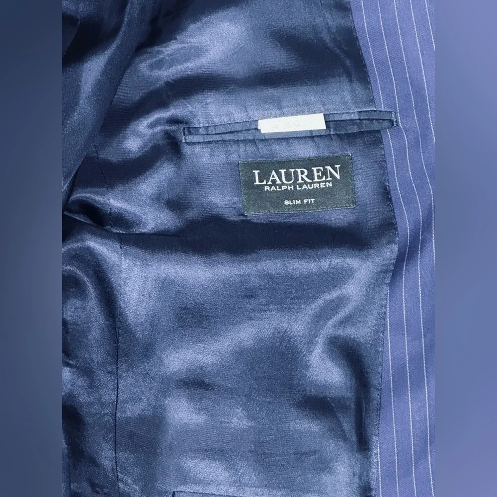 Lauren Ralph Lauren Mens Navy Pinstripe Wool Single-Breasted Sports Ct S…